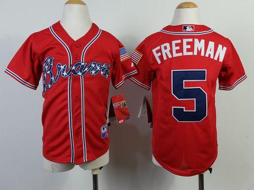 Braves #5 Freddie Freeman Red Cool Base Stitched Youth MLB Jersey - Click Image to Close